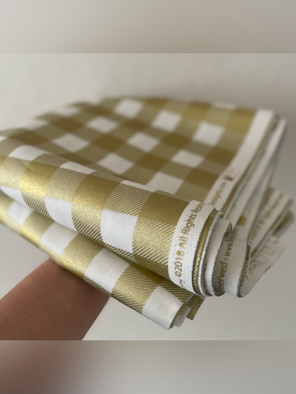 100% quilting cotton Riley Blake metallic gold plaid buffalo checkered print